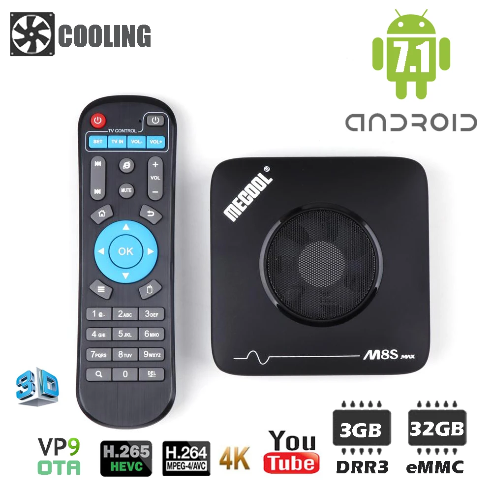 MECOOL M8S MAX охлаждающая ТВ приставка Android 7 1 3G DDR3 + 32G ROM 4K Amlogic S912 Восьмиядерный 2 4G/5G WIFI