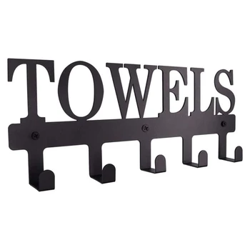 

Towel Racks 5 Hooks Black Metal Wall Mount Rustproof and Waterproof Towel Holder