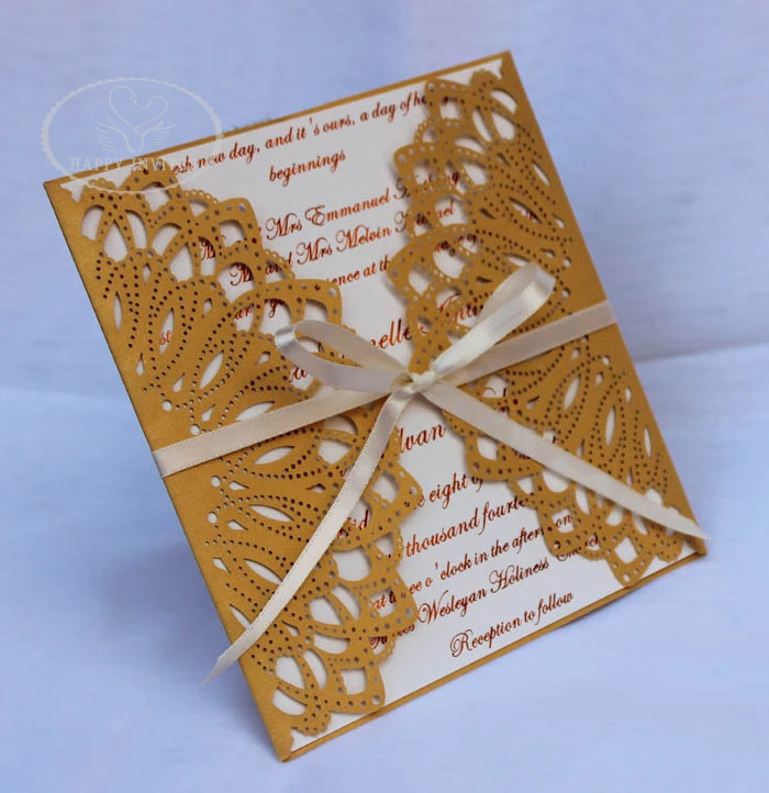 HI3014-02 Gold Brown Hot Sale Laser Cut Invitation Card