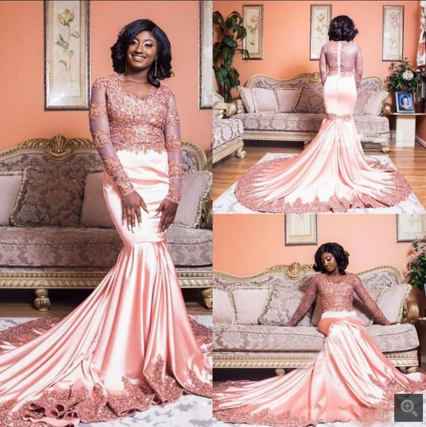 2020 Gorgeous Pink Crew Neck Lace Geappliceerd Mermaid Prom Dresses Sheer Lange Mouwen Sweep Trein Formele Arabisch Prom Jassen 2020 Gorgeous Pink Crew Neck Lace Geappliceerd Mermaid Prom Dresses Sheer Lange Mouwen Sweep Trein Formele Arabisch Prom Jassen