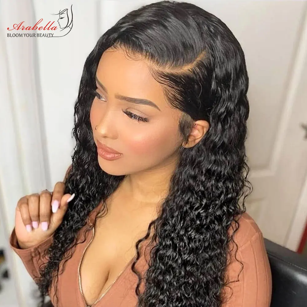 Wig with Hair-Closure Wig-Arabella Lace-Frontal Human-Hair Water-Wave Pre-Plucked Hd Transparent