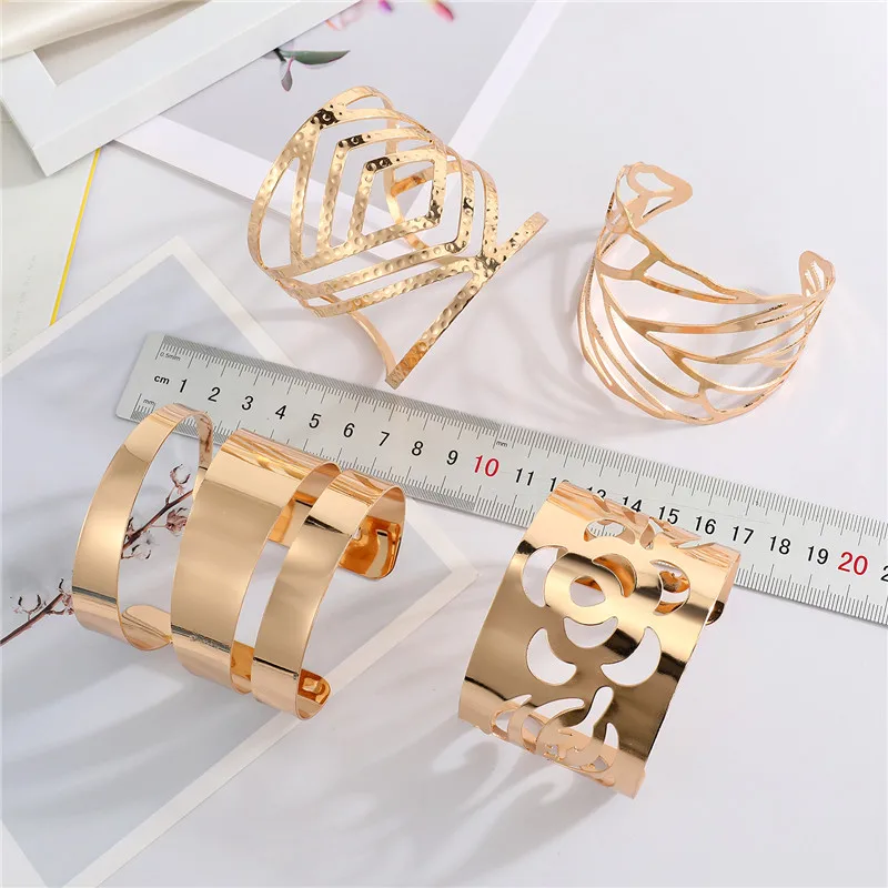 Metal Flower Leaf Rhombus Bangle Bracelet For Women Men Party Wedding Jewelry B26