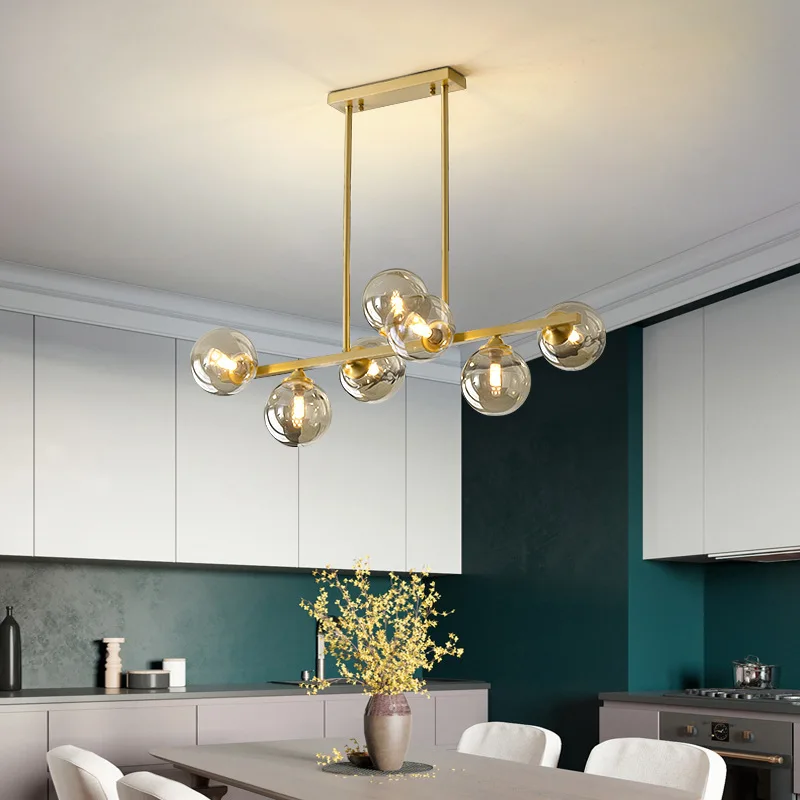 

Modern Minimalist Light Luxury Restaurant Chandelier Rectangular Bar Counter Chandelier Nordic Designer Beanstalk Complete Coppe