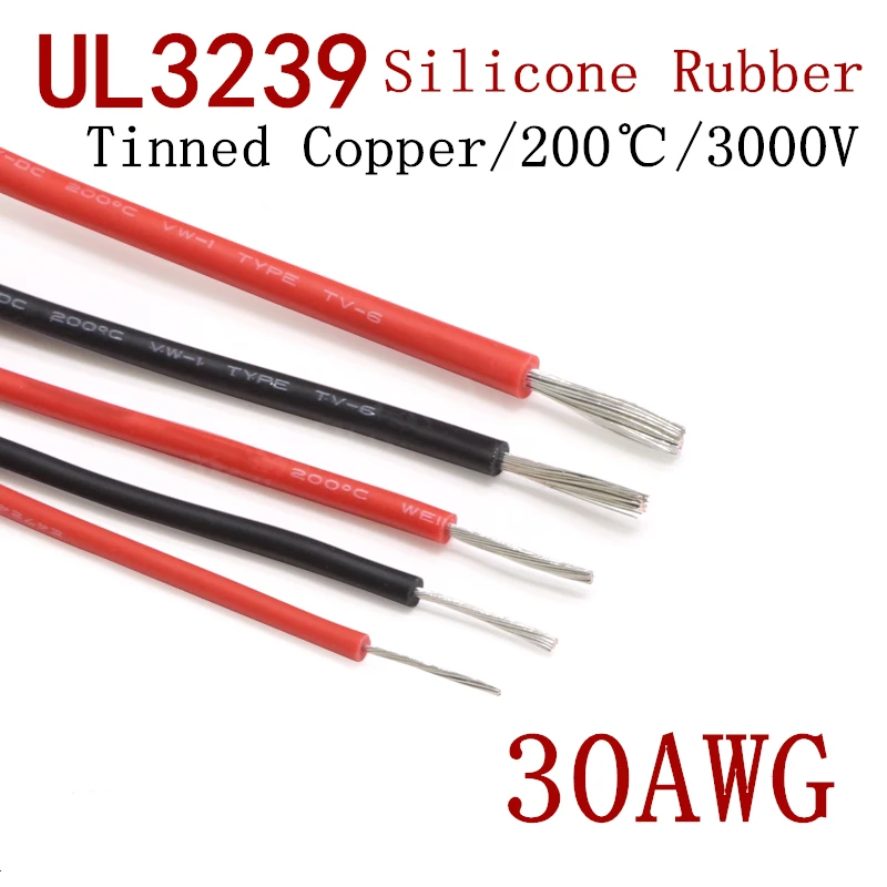 Гибкий силиконовый провод 2 м 30AWG UL3239 изолированный медный Электрический кабель из луженой меди кремниевый