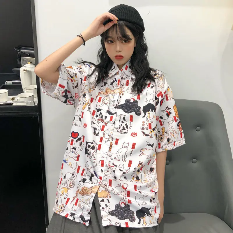 

Casual womens blouse short sleeve Beach Hawaiian Shirts pattern Printing Loose Beachwear Short Sleeve Casual Buttons Shirt new