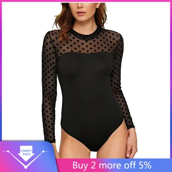 

2019 Women Clothes Sexy Bodysuit Casual Solid Dot Vintage Shift Mesh Spaghetti-Strap Bodysuit Body Femme Jumsuit Body Suit #C11