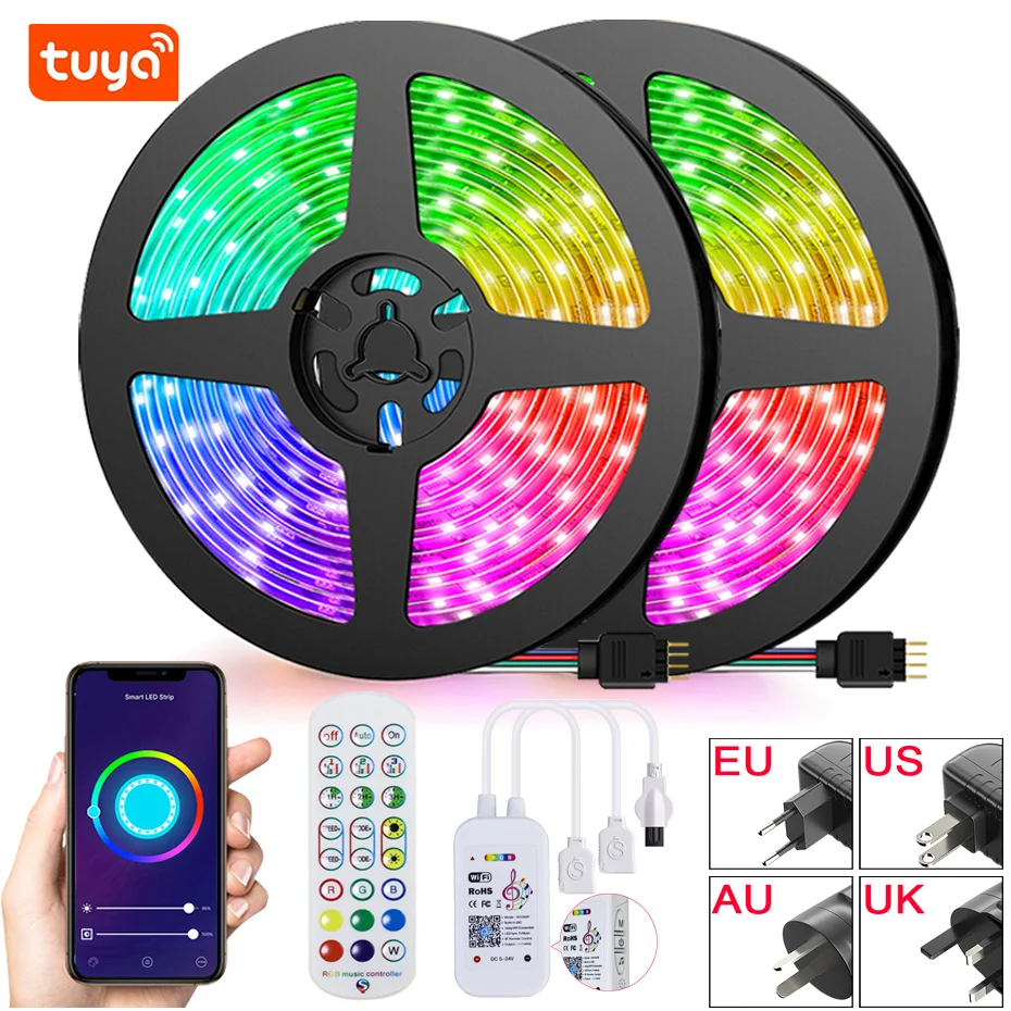 Tuya WiFi Led Strip Lights RGB 5050 Flexible Ribbon DC12V LED Tape Room Decoration RGB Color Diode Wall Backlight for Party