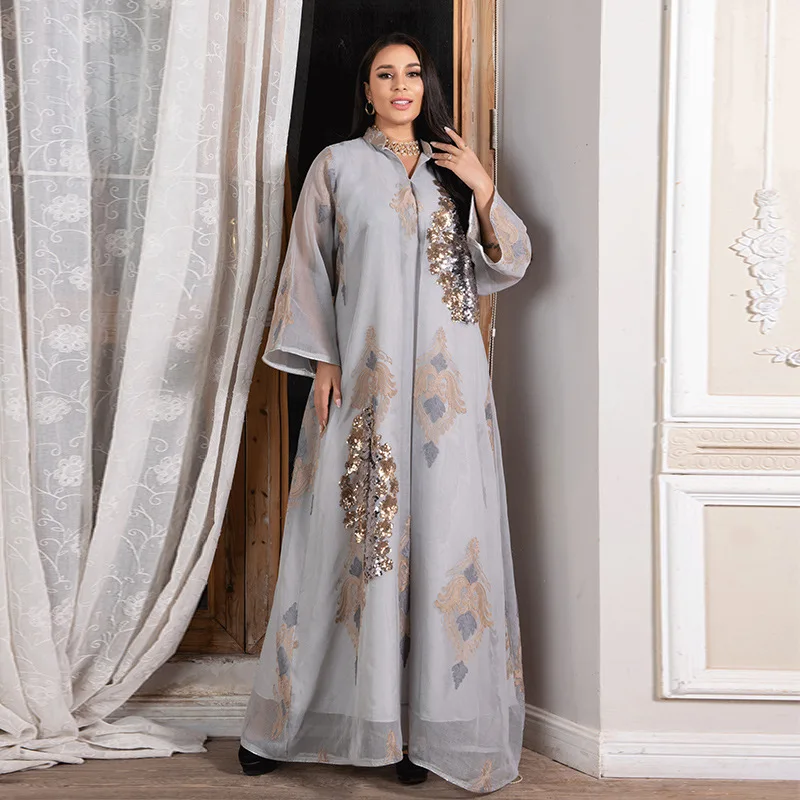 Abayas For Women Dubai Muslim Kaftan Sequin Embroidery Elegant Gowns African Boubou Islamic Clothing Kimono 2021
