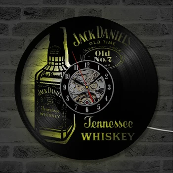 

LED Wall Clock A Bottle Of Whiskey Beer Wall Clocks Vintage Vinyl Record Clock Modern Design Living Room Decoration reloj pared