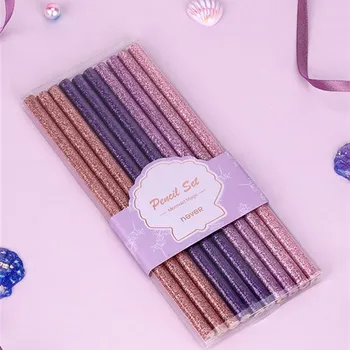 

10pcs/box HB sequined pencil set writing pencil mixed color writing test round stick HB pencil holiday gift stationery series