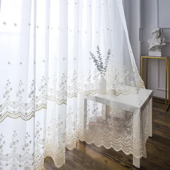 

Lace Curtain Pastoral for Living Room Sheer Mesh Fabric Curtain for Bedroom Window Drape Tulle Rideaux Blinds X235#40