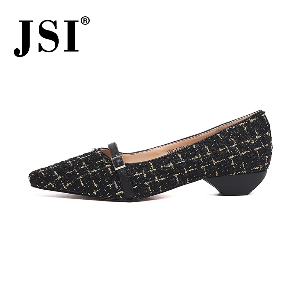 

JSI 2020 Spring New Shoes Europe and America Square Toe Fashion Belt Buckle Slip-on Women Shoes Comfortable Low Heel FlatsJO404