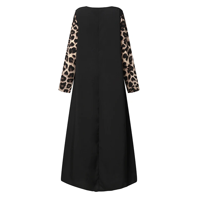 Celmia Dress Fashion Kaftan Patchwork Leopard Maxi Long Dress Women Vintage Dress Long Sleeve Casual Loose Vestidos Party Robe