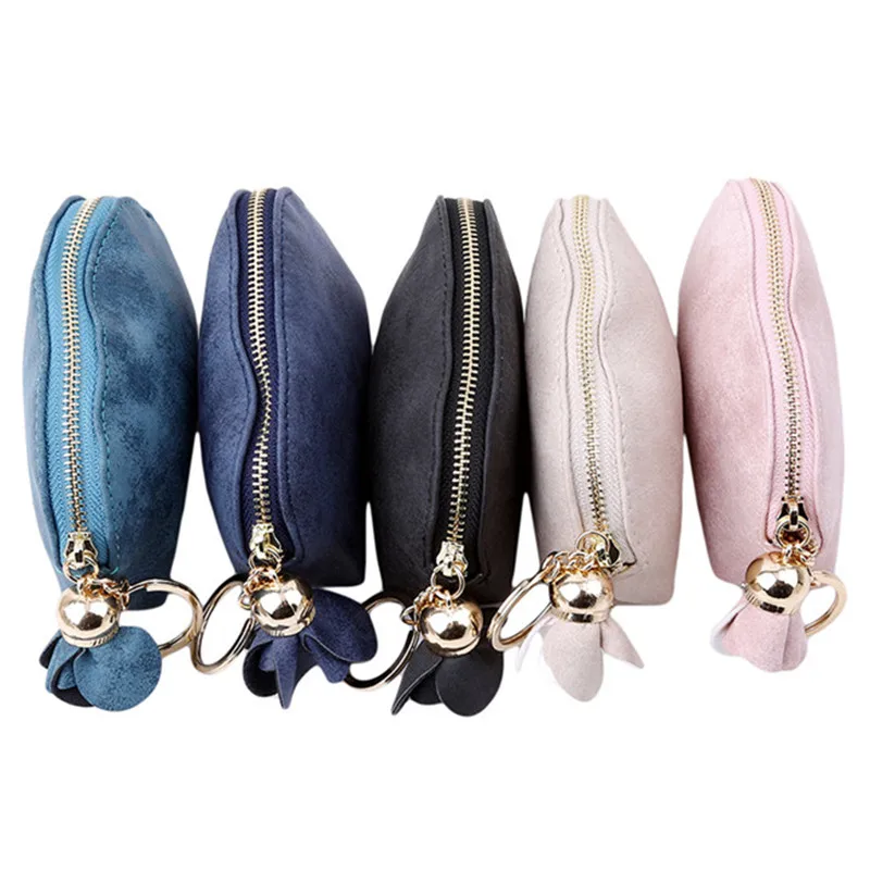 Solid Color Cute Small Coin Purse Zipper Flower Women Mini Wallet Key Holder Hobos Bag Card Holder Clutch Money Bag Ladies