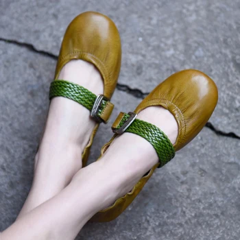 

Artmu Origional Retro Women's Shoes Shallow Mouth Flat Sole Moccosins Soft Sole Shoes Genuine Leather Handmade Shoes Round Toe