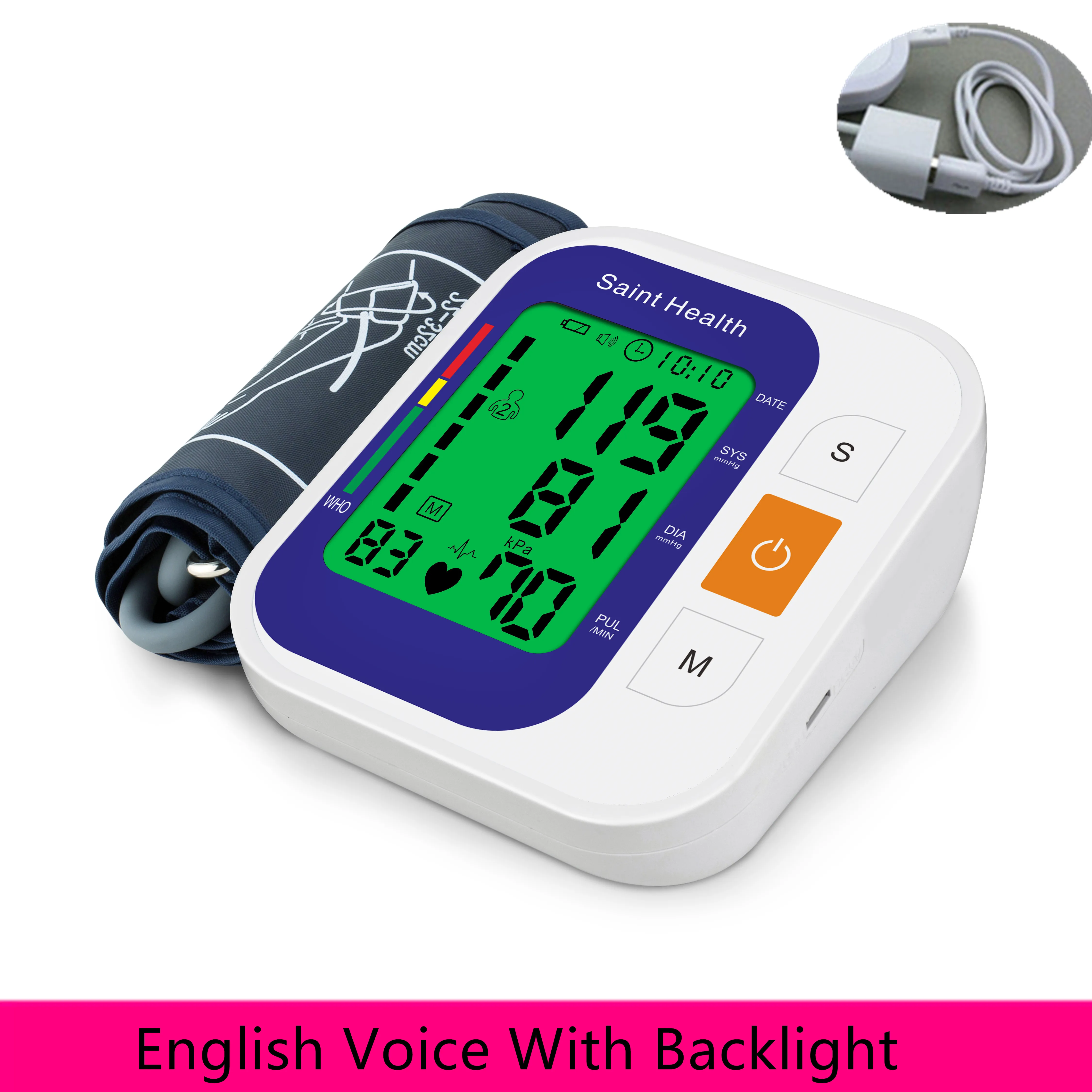 Английский Голос с подсветкой Цифровой верхний рычаг измеритель артериального давления Пульс BP монитор тонометр Сфигмоманометры