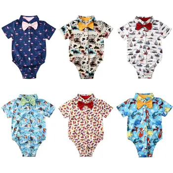 

3-24M Newborn Toddler Baby Boy Romper Bow Gentleman Baby Boy Suit Cartoon Car Flamingo Animal Summer Infant Boy Costumes Clothes