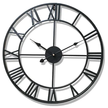 

Nordic Metal Roman Numeral Wall Clocks Retro Iron Round Face Black Gold Large Outdoor Garden Clock Home Decoration 80X80CM