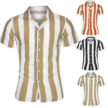 

2019 New Arrivals Fashion Unique Style Mens Ethnic Pattern Printed Half Sleeve Henley Shirts Blouse Striped Shirt