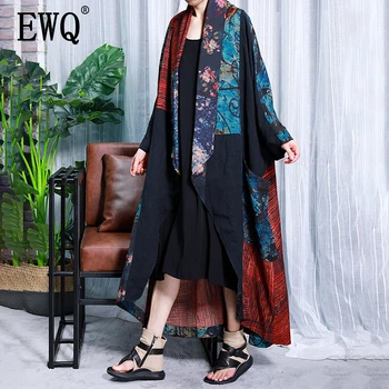 

[EWQ] 2020 Spring Autumn New Outer Silk Printed Loose Large Size Coat Irregular Stitching Windbreaker Large Size 3AK061