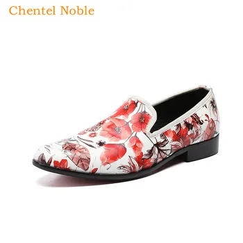 

Chentel Noble Manual Gentleman Flower Pattern Fashion Mens Dress Shoes Genuine Leather Flats Mens Shoes Big Size Two Style
