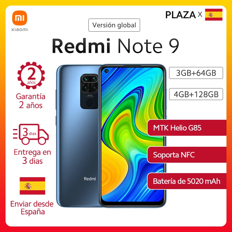 Xiaomi versión Global Redmi Note 9 Smartphone NFC 6,52 FHD GB 64GB 128GB MTK G85 5020mAh 18W de carga rápida 48MP quad camera