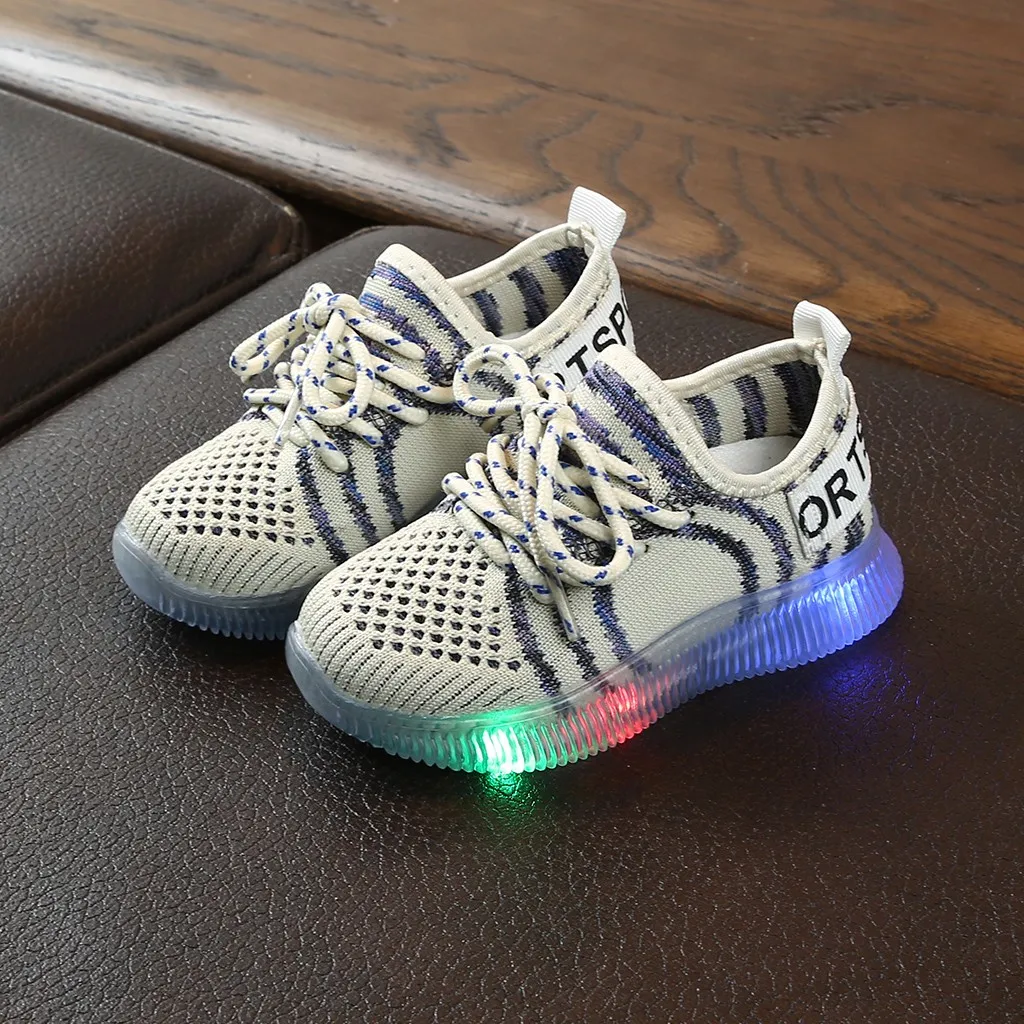 Fashion Children Kids Baby Girls Boys Mesh LED Light Luminous Shoes Toddler Flashing LightsSport Running Sneakers Shoes#G4