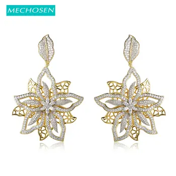 

MECHOSEN Exquisite Hollow Flower Drop Earrings Cubic Zirconia Micro Paved 2 Tones Brass Luxury Celebrity Bridal Jewelry hippie