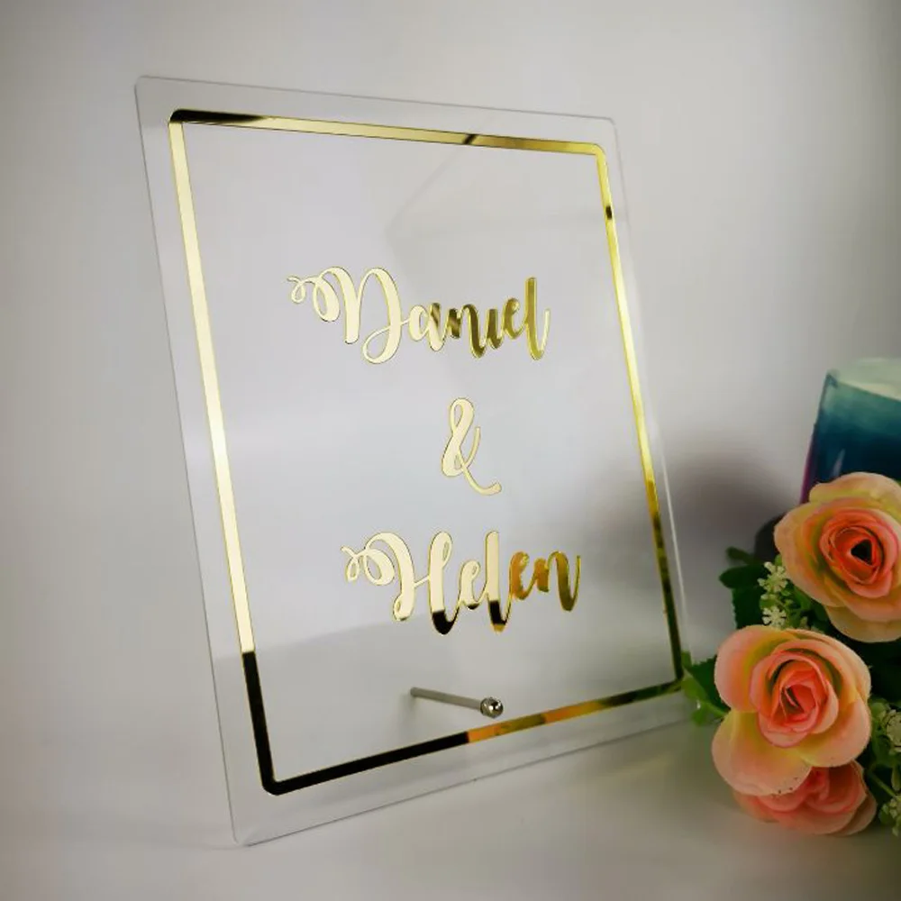 

Personalised Wedding Bride Name Mirror Frame Acrylic Mirror Welcome Guests Word Sign Party Decor Favor Plate with Any Language