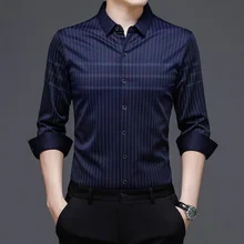 Estilo longo marca primavera camisa outono novo coreano manga masculina impressão anti rugas camisa de tira roupas masculinas ajuste fino