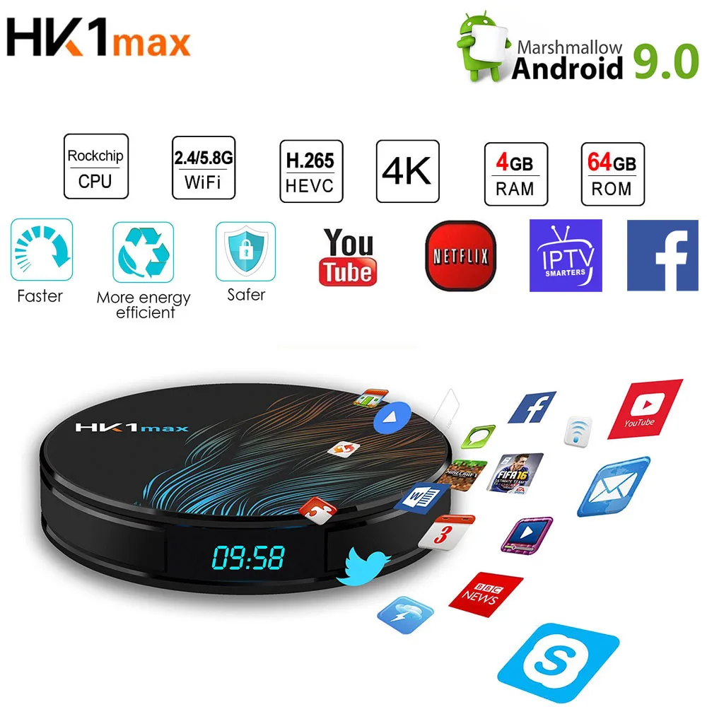 Android 9,0 Smart tv Box HK1 Max Rk3318 4K HD 5G Wifi USB 3,0 BT4.0 3D телеприставка для Netflix YouTube SSIP tv Smarters Movistar