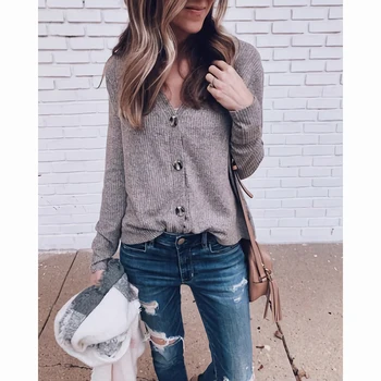 

Women Autumn Sexy V Neck Solid Casual Slim Long Sleeve Knitted Cardigan Ladies Streetwear Buttons All-match Knitwear SJ4260E