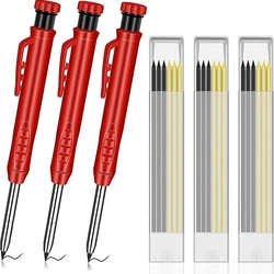 Jeu de crayons de menuisier solide avec 6 fils de recharge, taille crayon intégré, outil de marquage à crayon mécanique pour trous profonds 