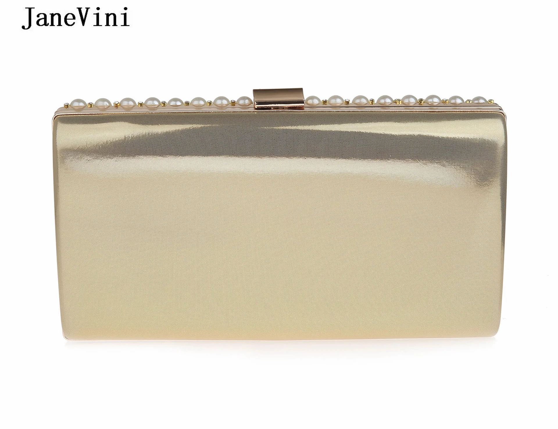 JaneVini Luxury Crystal Pearls Clutch Bag Women Wedding Handbags Crossbody Chain Messenger Bag Gold Evening Party Square Bag