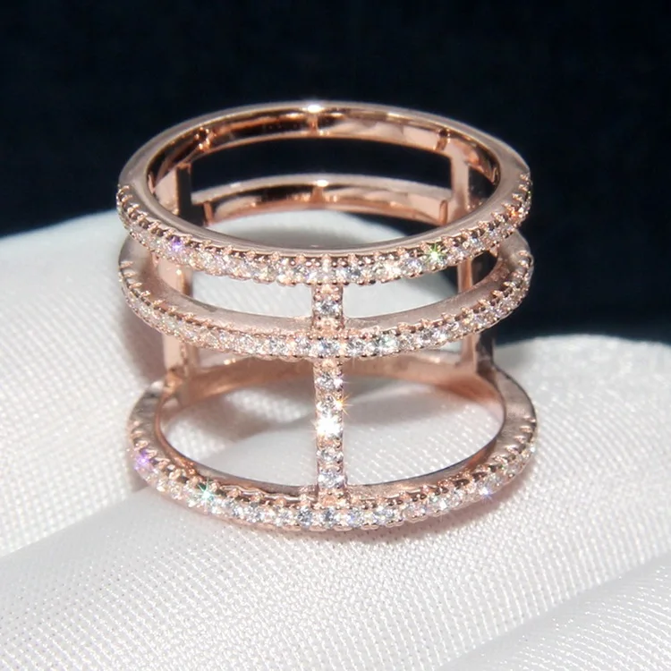925 пробы Серебряное кольцо с 3 кругами, три слоя, полное AAA Zircons, женское кольцо, кольцо женски