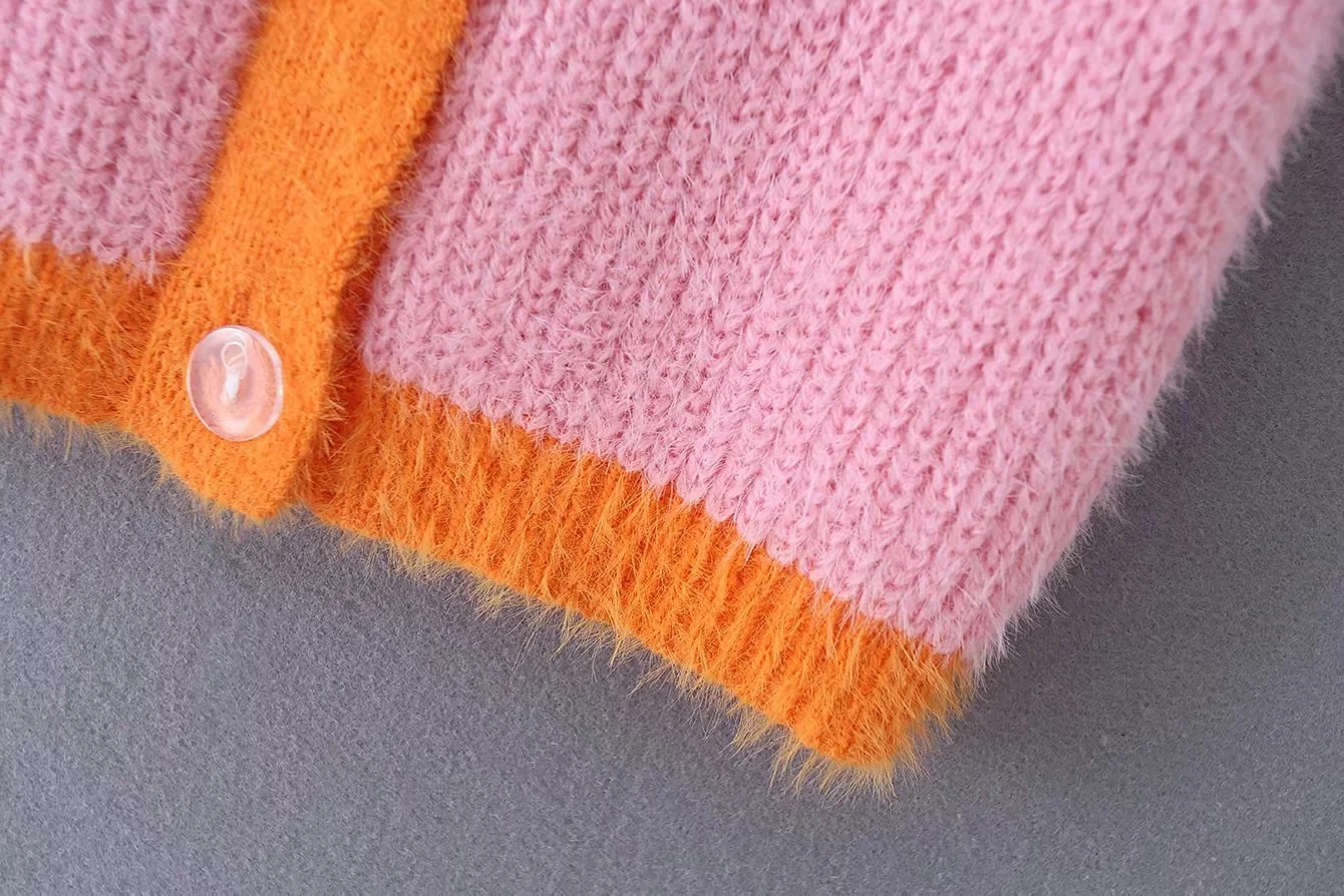 Сексуальный желтый розовый вязаный кардиган Женские топы корейский Кардиган до талии уличная v-образным вырезом укороченный свитер
