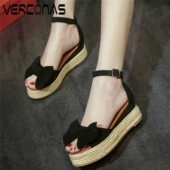 

VERCONAS Women Top Quality Round Toe Thick Bottom Butterfly Knot Basic Shoes High Heeled Sandals Back Zipper Summer Shoes Woman