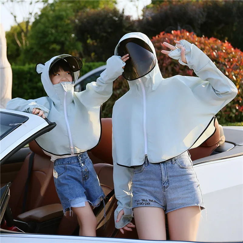 Солнцезащитное покрытие для лица для езды на велосипеде, для родителей и детей, hu wai yi, женская накидка с капюшоном, для прогулок, летняя, с защитой от ультрафиолета, короткая, один размер W