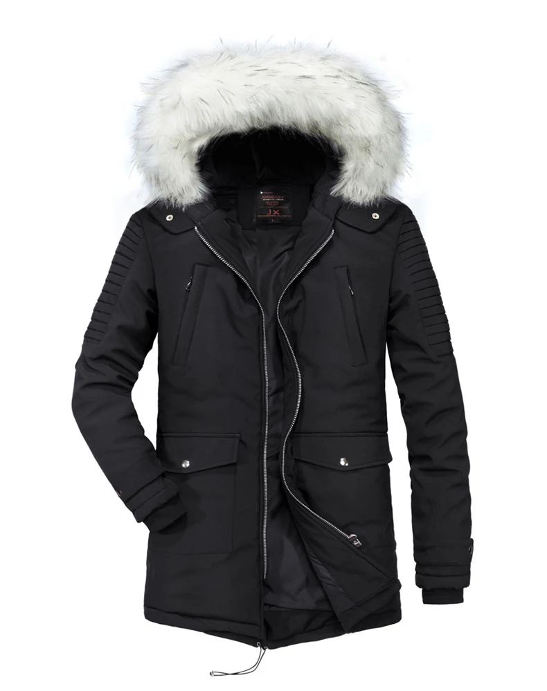 Зимние мужские куртки с хлопковой подкладкой, мужская верхняя одежда для походов, модные парки в европейском стиле, теплое Черное длинное плотное пальто