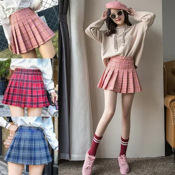 

2020 Girls School Uniform Sexy Skater Skirt Women High Waist Pleated Cute Skirts 3 Colors Plaid Tennis Skirts for Women