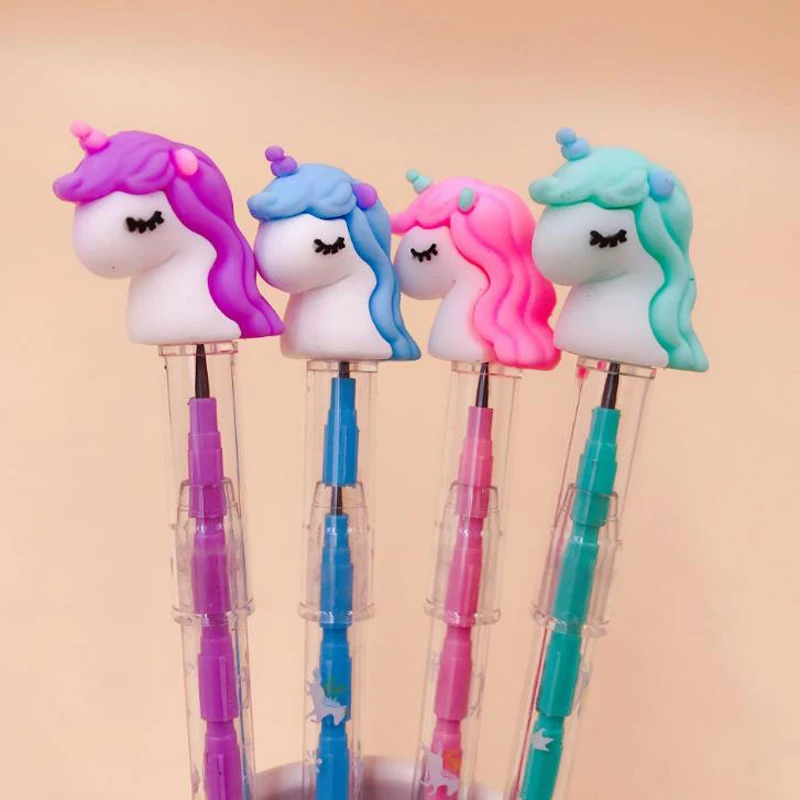

4 Pcs/set Cartoon Rainbow Unicorn Silicone Bullet Head Eggs Automatic Mechanical Pencils for Children Student Stationery Gifts