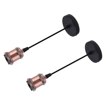 

2pcs American Style Vintage Lamp Holder Metal Pendant Light Fitting E27 Ceiling Light Base (Black, without Blub)