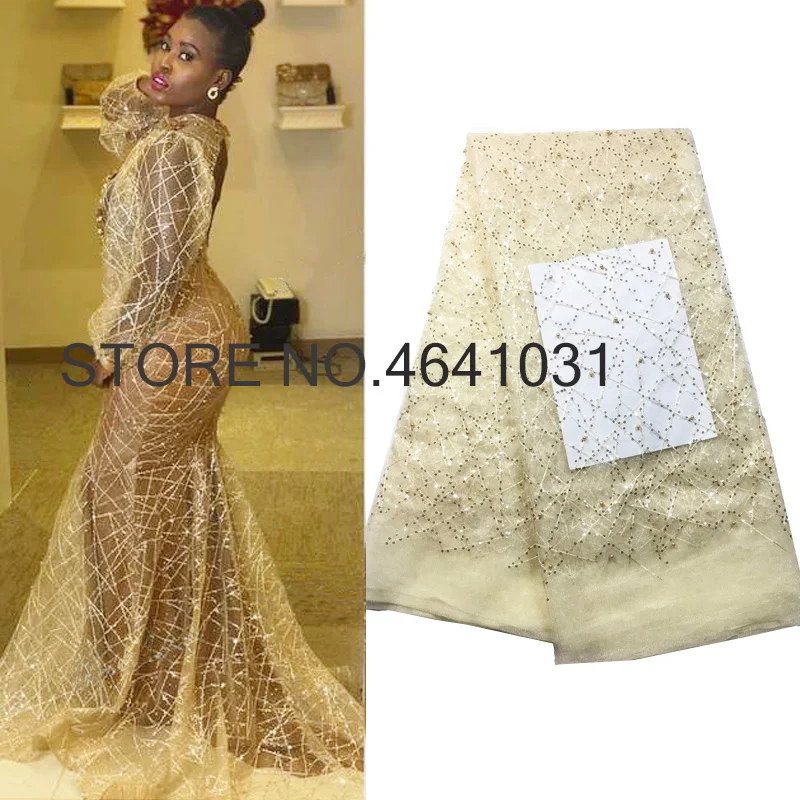 

Shining Sequence Lace Fabric Beaded French Laces Fabrics High Quality Tulle French Nigerian Lace Applique Dress M3227