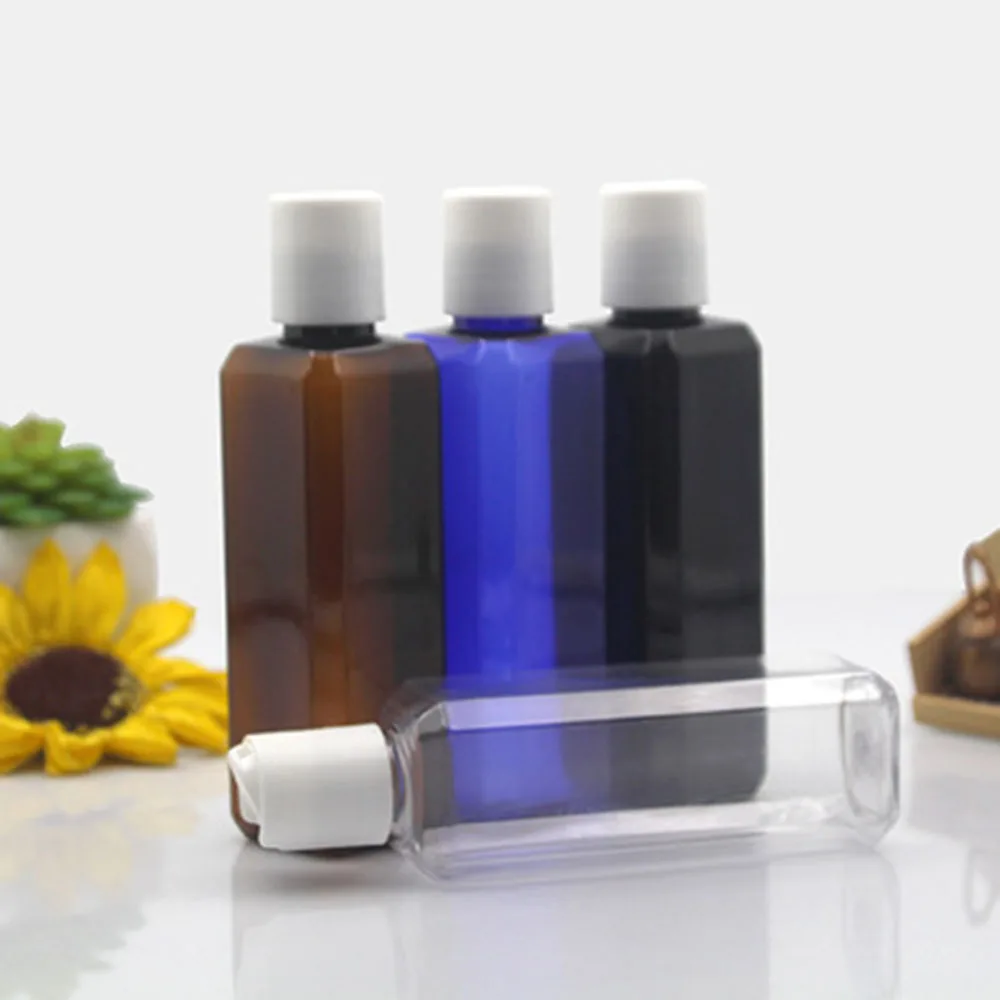 

New Square Shaped 100ml Flip Top Cap Liquid Bottle Clear PET Travel Refillable Bottles Portable Female Makeup Cosmetic Jar