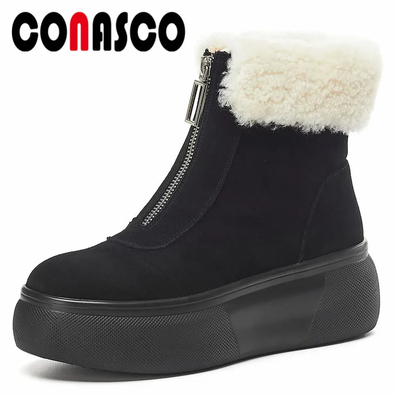 

CONASCO Fashion Woman Autumn Winter Warm Woman Flats Casual Shoes Zipper Increasing 6cm Comfort Footwear Ankle Boots Shoes Woman