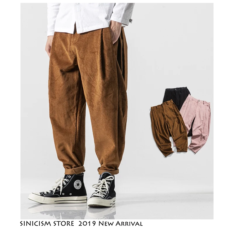 Sinicism Store мужские вельветовые шаровары осенние штаны в китайском стиле мужские однотонные черные спортивные штаны мужские свободные брюки оверсайз