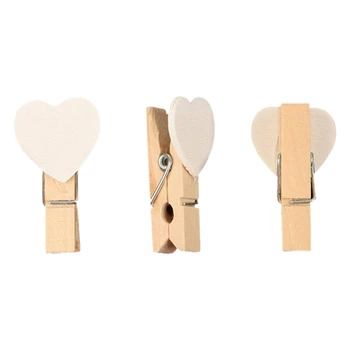 

40pcs Love Heart Mini Wooden Photo Paper Clips Pegs For Photos Wedding Decor Craft-White
