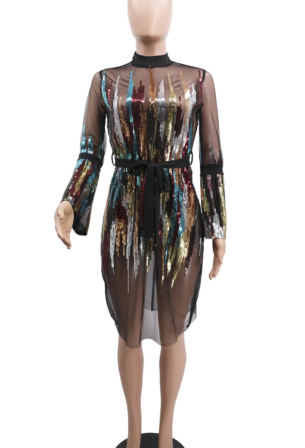Yooneedi, осенний дизайн, сексуальное женское платье, цветное, однотонное, с блестками, с круглым вырезом, с длинным рукавом, женское мини-платье, CY-8174