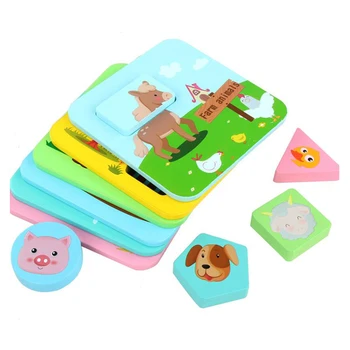 

6pcs Coloful Wooden Toys Children Farm Animal Puzzle Hand-eye Coordination kids Early Educational Toys Speelgoed