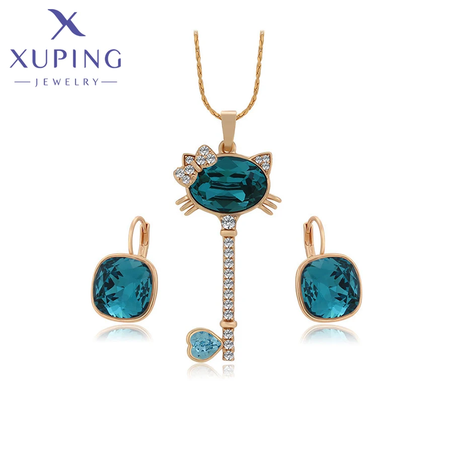Biżuteria Xuping New Arrival luksusowe piękny klucz wisiorek i kolczyki zestaw biżuterii kryształowej kobiety Party prezent 60182